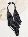 Women Sexy Polka Dot Print One-Piece Swimsuit