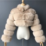 Women Furry Stand Collar Zipper Long-Sleeved Jacket