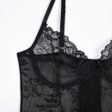 Women Lace Print Camisole See-Through Irregular Two-Piece Sexy Lingerie