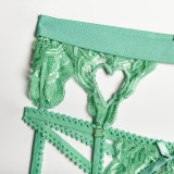 Women Lace Patchwork Bow Cross Garter Sexy Lingerie Three-Piece