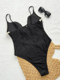 Women Bikini Color Block Hollow-Out Lace-Up One-Piece Swimsuit