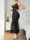 Women Spring Black and White Lace Patchwork Mermaid Halter Neck Maxi Dress