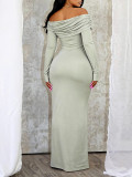 Women Off-Shoulder Long-Sleeved Printed Maxi Dress