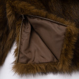 Women Autumn/Winter Furry Slash Shoulder Turndown Collar Long-Sleeved Top