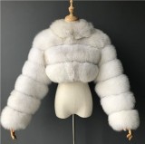 Women Furry Stand Collar Zipper Long-Sleeved Jacket
