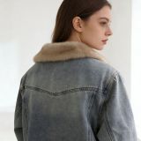 Women Autumn/Winter Furry Long-Sleeved Denim Jacket