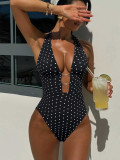 Women Sexy Polka Dot Print One-Piece Swimsuit