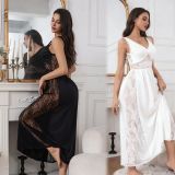 Women Black and White Slip-On Nightgown