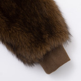 Women Autumn/Winter Furry Slash Shoulder Turndown Collar Long-Sleeved Top