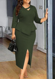 Plus Size Women Spring Summer Ribbed Solid Elegant Dress