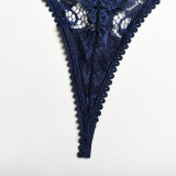 Women Lace Patchwork Bow Cross Garter Sexy Lingerie Three-Piece