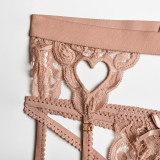 Women Lace Patchwork Bow Cross Garter Sexy Lingerie Three-Piece