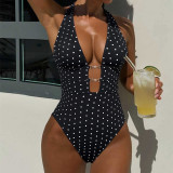 Women Sexy Polka Dot Print One-Piece Swimsuit