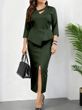 Plus Size Women Spring Summer Ribbed Solid Elegant Dress
