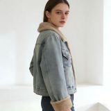 Women Autumn/Winter Furry Long-Sleeved Denim Jacket