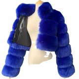 Women Furry Stand Collar Zipper Long-Sleeved Jacket