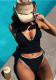 Women V-Neck Halter Neck Lace-Up Color Block Lace Solid Two Pieces Swimsuit