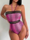 Women Sexy Halter Neck Shiny One-Piece Swimsuit