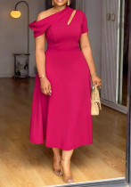 Plus Size Women Summer Elegant Solid Slash Shoulder Dress