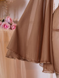 Women Long Sleeve Bell Bottom V Neck Solid Dress