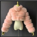 Women Furry Stand Collar Zipper Long-Sleeved Jacket