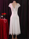 Women Black and White Lace Patchwork V-Neck Sleeveless Nightgown