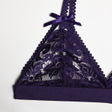 Women Lace Patchwork Bow Cross Garter Sexy Lingerie Three-Piece