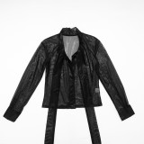 Women Autumn Lace-Up Top and Knee-Length Shorts Two-Piece Set