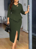 Plus Size Women Spring Summer Ribbed Solid Elegant Dress