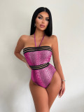 Women Sexy Halter Neck Shiny One-Piece Swimsuit