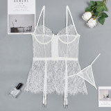 Women Lace Print Camisole See-Through Irregular Two-Piece Sexy Lingerie