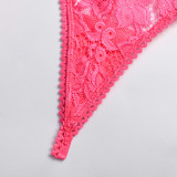 Women Lace Patchwork Bow Cross Garter Sexy Lingerie Three-Piece