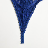 Women Lace Patchwork Bow Cross Garter Sexy Lingerie Three-Piece