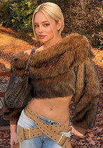 Women Autumn/Winter Furry Slash Shoulder Turndown Collar Long-Sleeved Top Women Autumn/Winter Furry Slash Shoulder Turndown Collar Long-Sleeved Top