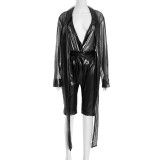 Women Autumn Lace-Up Top and Knee-Length Shorts Two-Piece Set