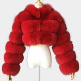Women Furry Stand Collar Zipper Long-Sleeved Jacket