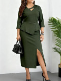 Plus Size Women Spring Summer Ribbed Solid Elegant Dress