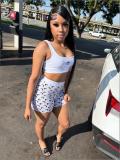 Women Sexy Crescent Print Vest and Shorts Two-Piece Set