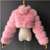 Women Furry Stand Collar Zipper Long-Sleeved Jacket