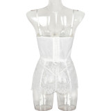 Women Lace Print Camisole See-Through Irregular Two-Piece Sexy Lingerie