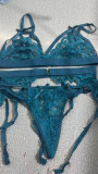 Women Lace Patchwork Bow Cross Garter Sexy Lingerie Three-Piece