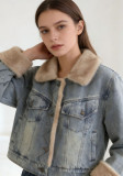 Women Autumn/Winter Furry Long-Sleeved Denim Jacket