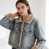 Women Autumn/Winter Furry Long-Sleeved Denim Jacket