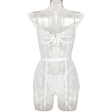Women Lace Print Camisole See-Through Irregular Two-Piece Sexy Lingerie
