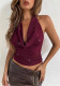 Women Backless Solid Halter Neck Top