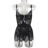 Women Lace Print Camisole See-Through Irregular Two-Piece Sexy Lingerie