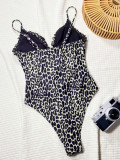 Women Bikini Color Block Hollow-Out Lace-Up One-Piece Swimsuit