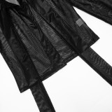 Women Autumn Lace-Up Top and Knee-Length Shorts Two-Piece Set