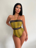 Women Sexy Halter Neck Shiny One-Piece Swimsuit