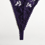 Women Lace Patchwork Bow Cross Garter Sexy Lingerie Three-Piece